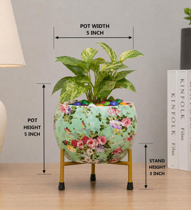 Maceta de Metal Hecha a Mano con Técnica Meenakari, Maceta Decorativa Tradicional India para Plantas de Interior y Exterior, Hogar, Jardín, Balcón - Product Image 2