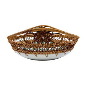 ถาดเสิร์ฟเซรามิกสีเขียวทำด้วยมือพร้อมด้ามหวายสานลายแปรงสำหรับรับประทานอาหารในบ้านหรือตกแต่งงานปาร์ตี้ - Product Image 5