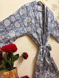 Bata Kimono Ligera de Algodón Floral con Cuello en V y Cordón Ajustable para Mujer, Transpirable, Suave, para Spa, Playa o Descanso - Product Image 5