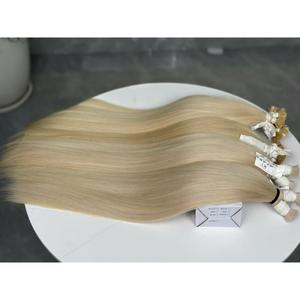 Extensions de cheveux blond clair en vrac, lisses et soyeux, double trame, cheveux humains vierges vietnamiens, tissage machine double trame, pour tressage et permanente - Product Image 3