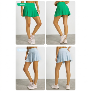 Faldas de tenis plisadas 2 en 1 de tela fresca de cintura alta con logo personalizado al por mayor para mujer, faldas de pickleball con bolsillo lateral - Product Image 3