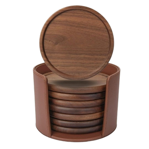 2025 sous-verres en cuir de forme carrée les plus vendus ustensiles de cuisine de haute qualité sous-verre à café avec pierre de bois dernière conception décor de Table - Product Image 6