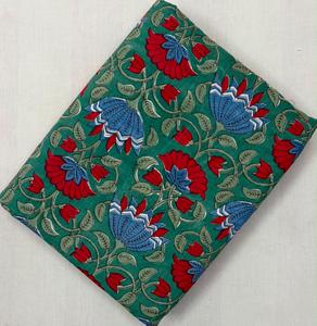 Tissu en coton brodé floral vert respirant de qualité supérieure, 150 g/m², léger, pour robes, motif botanique traditionnel - Product Image 1