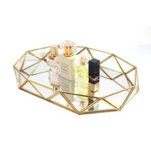 Nordic Octagon Mirrored Glass <b>Tray</b> Gold Metal Perfume Jewelry Display Organizer Wedding Table Centerpiece Decorative Mirror <b>Tray</b> - Product Image 2