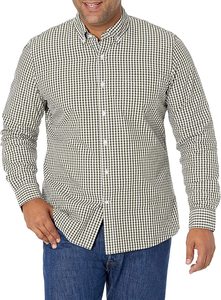 Camisa Casual de Hombre de Poliéster/Algodón con Mini Cuadros, Cuello Mao, Antiarrugas, Sin Plancha, Botón Único, Manga Larga, Técnica Tie-Dye - Product Image 1