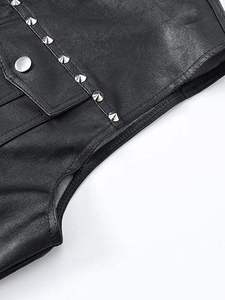 <b>Men</b> <b>Black</b> Denim <b>Vest</b> Punk Style Rivet Decorated Turn-down Collar Single Breasted Button Closure Autumn Outer Wear - Product Image 6