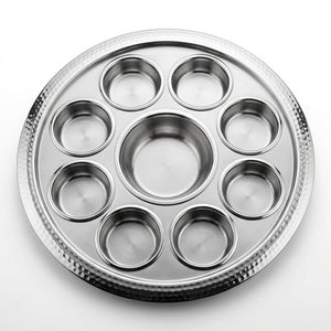 Anillos de Espejo de Satén Hechos a Mano de 36 cm, SS304, Thali Seccional de Nueve Secciones, Thali para Buffet Utsav, Decoración para Mesa de Fiesta, Decoraciones para Mesa - Product Image 1