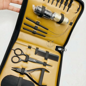 Professional Black Hair Extension Tools Kit – Loop Needle Threader <b>Hook</b> Pliers & <b>Clips</b> Set for Micro Ring Extensions Salon use - Product Image 5