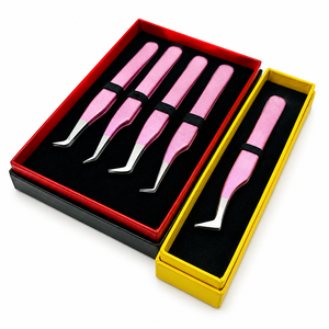 HARRAR GROUP COMPANIES AB-0094 Ensemble de pinces professionnelles en acier inoxydable pour extensions de cils, pointes courbées et droites de précision, lisses - Product Image 1