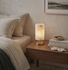Modern Marble Table Lamp With Brass Base Rectangle Shape Indoor Home Decor Living Room Lighting Fixture - Product Image 5