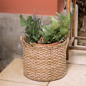 Seagrass <b>basket</b> with woven rattan trim Handmade <b>Storage</b> <b>Basket</b> Wholesale eco-friendly Made in Vietnam - Product Image 3