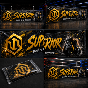 Custom Any <b>Size</b> Boxing <b>Ring</b> Side Banner Polyester Banner Waterproof Printed Fabric Boxing <b>Ring</b> Banner Black And Gold Banner - Product Image 4