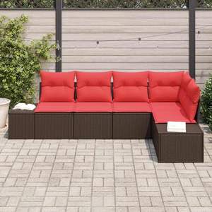 Ensemble de canapés de jardin en polyrotin marron 5 pièces avec coussin - Product Image 3