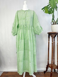 Pur coton Boho coloré confortable vêtements de jour élégant Maxi robe indien bloc impression broderie respirant caractéristique pour l'été décontracté - Product Image 4
