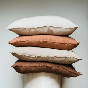 Housse de coussin carrée bohème en lin, couleur unie, couture artisanale, fermeture enveloppe, décoration d'intérieur, taie d'oreiller - Product Image 2