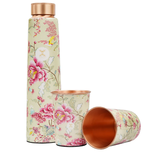 Bouteille d'eau en cuivre imprimée émail pour boissons et jus – Bouteille de santé ayurvédique en cuivre pour les bienfaits de l'eau – Vaisselle et bouteilles - Product Image 1