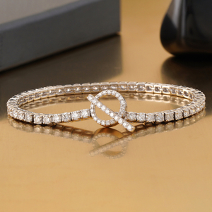 Pulsera de tenis con cierre de palanca y diamante redondo cultivado en laboratorio de 5.17 CT, oro blanco de 14K, joyería de moda - Product Image 1