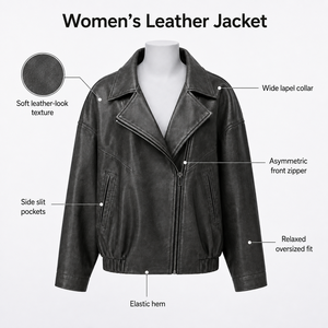 Veste en cuir décontractée pour femme - Design élégant, coutures durables, coupe confortable, écologique et coupe-vent, chauffante - Product Image 6