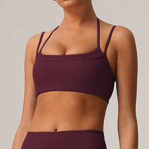 Women's Lightweight Seamless Sports <b>Bra</b> with Longline Spaghetti <b>Straps</b> Breathable Wirefree Workout Yoga <b>Bra</b> with Front Logo - Product Image 4