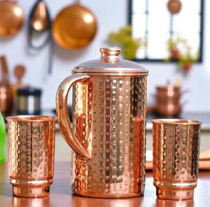 Copper jug set for eco conscious kitchen transformation <b>water</b> serving metal set with <b>glasses</b> durable reusable kitchen dining dri - Product Image 3