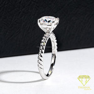 Round Cut Moissanite Solitaire <b>Ring</b> VVS <b>925</b> Sterling <b>Silver</b> Twisted Band Engagement Wedding Jewelry For Women - Product Image 4