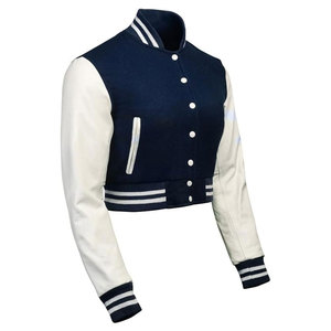 แจ็คเก็ตเบสบอลหนังและขนสัตว์คุณภาพพรีเมียม แขนยาว สไตล์คลาสสิกแบบวิทยาลัย แจ็คเก็ตบอมเบอร์ แจ็คเก็ตวาร์ซิตี้ สำหรับผู้หญิง - Product Image 3