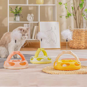 Jouet interactif pour chat avec rail autoportant, disque de divertissement, jouet de tennis de table pour chat avec plumes, nouveau jouet tournant pour animaux de compagnie - Product Image 6