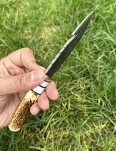 Handmade Hunting Skinner Knife Damascus Steel Horn Handle with <b>Leather</b> Sheath Industrial Grade ODM OEM - Product Image 4