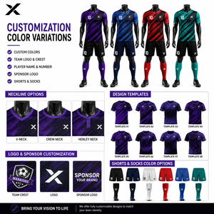 ชุดเสื้อฟุตบอล X Men สีม่วงดำ แบบซับลิเมชั่น คอวี แขนสั้น ระบายเหงื่อได้ดี ชุดกีฬา รับผลิตแบบ OEM/ODM - Product Image 5