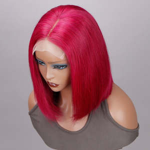 Luxueux 12A Grade Bourgogne Miroir Os Droite Perruques Courtes Vietnam HD Dentelle Perruque Tisse Extensions de Cheveux Humains - Product Image 4