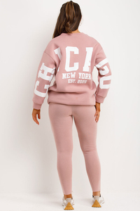 Sudadera con capucha de forro polar extragrande rosa para mujer con logo personalizado, estilo Chicago, para invierno, conjunto de dos piezas para gimnasio y entrenamiento, venta al por mayor - Product Image 2