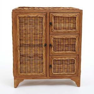 New Modern Minimalist Lombok Wooden <b>Storage</b> Cabinet Natural Rattan Wicker 1 Large Door 3 Drawers Side Table Unit Living Room <b>Bed</b> - Product Image 1