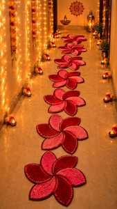 Tapetes Florales Reutilizables de Hilo de Pluma para Caminos, Entradas, Pasillos, Diwali, Bodas y Decoración del Hogar, Paquete de 8 - Product Image 3