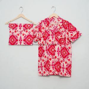 Conjunto de pijama de algodón con estampado floral romántico para mujer, de secado rápido, suave, de manga corta, con bolsillo frontal, estilo elegante, el mejor regalo de verano para mujer - Product Image 3