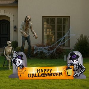 Grande bannière gonflable squelette et pierre tombale d'Halloween de 2,9 m pour extérieur, décorations de jardin de vacances avec lumières LED intégrées - Product Image 5