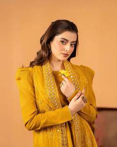 Traditional <b>Indian</b> Pakistani Women's Mustard Rayon <b>Kurta</b> Set With Embroidered Dupatta Floor-Length Wedding Wear - Product Image 2
