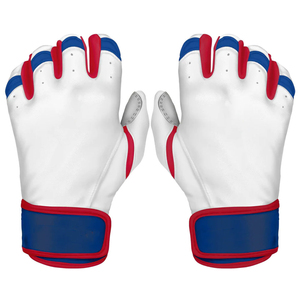 Gants de frappe en cuir blanc, rouge et bleu avec fermeture auto-agrippante, respirants, à doigts complets, pour entraînement, unisexe adulte - Product Image 1