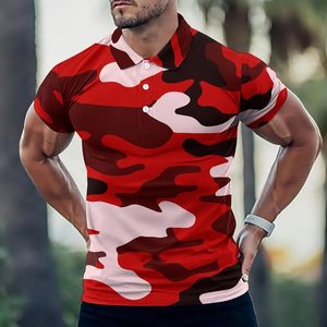 Tissu imprimé anti-plis en maille à poches plaquées pour hommes, motif camouflage pour polo - Product Image 1