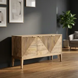Buffet vintage en bois ancien récupéré, meuble TV à deux portes, motif géométrique, meuble de rangement pour salon - Product Image 5