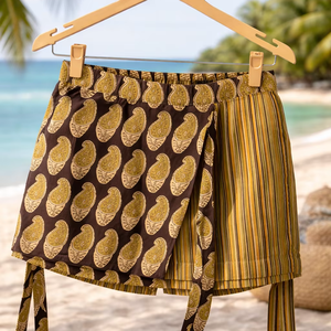 กางเกงขาสั้นผ้าฝ้ายพิมพ์ลายเพสลีย์สำหรับผู้หญิง เอวสูง สวมใส่สบายๆ ในช่วงฤดูร้อน เหมาะสำหรับใส่ไปเที่ยวชายหาดหรือรีสอร์ท มีเชือกผูกปรับได้ น้ำหนักเบา - Product Image 1