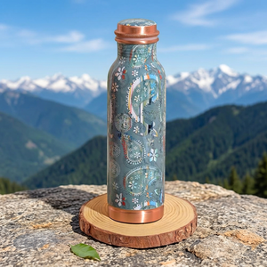 Bouteille d'eau en cuivre chic vintage à motif bohème avec couvercle, portable pour l'extérieur - Product Image 1