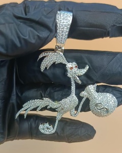 Colgante de Plata 925 Bañado en Oro con Moissanita VVS de Corte Redondo, Diseño Pato con Bolsa de Dinero y Pájaro Estilo Hip Hop, Colgante de Moda para Fiesta - Product Image 3