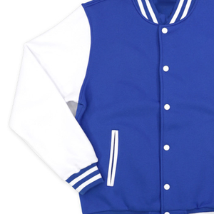 เสื้อแจ็คเก็ตวาร์ซิตี้กันลมแบบมีฮีตเตอร์บุขนแกะสีน้ำเงินขาวพรีเมียม BPS สำหรับฤดูหนาว  แบบกำหนดเองได้ พร้อมตัวอักษรเชนิลล์  แขนหนังทรงบอมเบอร์ ซิกมา - Product Image 2