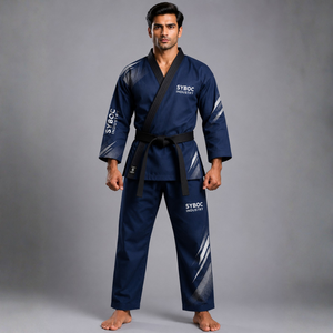 Custom Digital Print Embroidery Karate Gi Set 100% Cotton 320g Fabric Navy <b>Blue</b> Black Collar Quick Dry Breathable Adult Unisex - Product Image 1