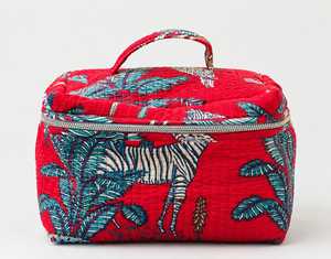 VEER HANDIRCRAFTS Red Animal Print Quilted Cotton <b>Cosmetic</b> <b>Case</b> Large Zipper Closure Vintage Style Soft Handle Water Bag - Product Image 2