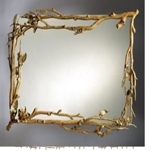 Miroir carré doré rustique avec un style bois flotté texturé, disponible à prix de gros. - Product Image 1