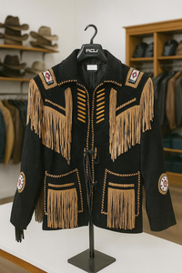 <b>Retro</b> Style Men Genuine <b>Leather</b> Fringe <b>Jacket</b> with Detailed Embroidery Handmade Western Wear Customizable Bulk Order Supplier - Product Image 3