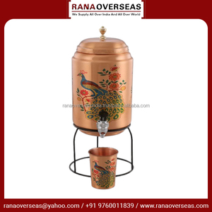 ถังเก็บน้ำทองแดงบริสุทธิ์ลายนกยูงพร้อมขาตั้งแก้วและโลหะ - Product Image 4