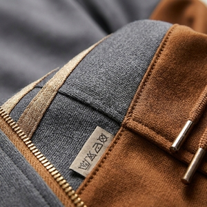 Custom Logo Men Sportswear Set Brown and Grey Color Block Training Suit Breathable Cotton Fleece Jogger Set Wholesale - Product Image 4