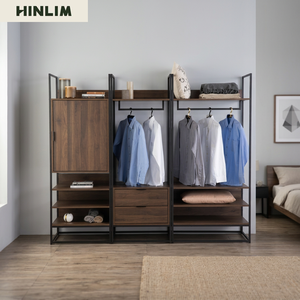 Armario Abierto de Diseño Industrial Moderno, Estructura Metálica, Tablero Laminado, 4 Estantes, Mueble de Almacenamiento Independiente para Dormitorio - Product Image 5
